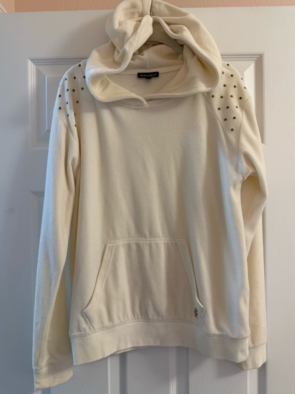 Y2K Juicy Couture Cream Studded Cowl Neck Hoodie